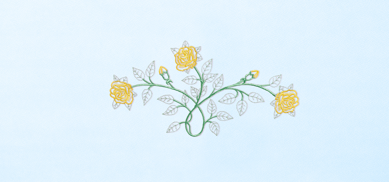 P 507 YE BL Vine And Rose Yellow Blue Faux